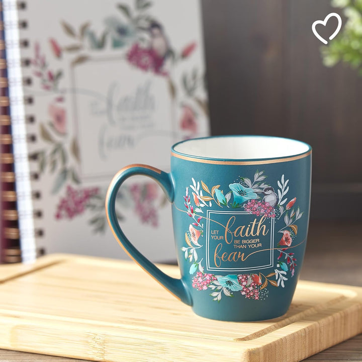 Floral Faith Tasse für Damen und Herren, Keramik-Kaffeetasse mit goldfarbenem Rand und Kalligraphie,