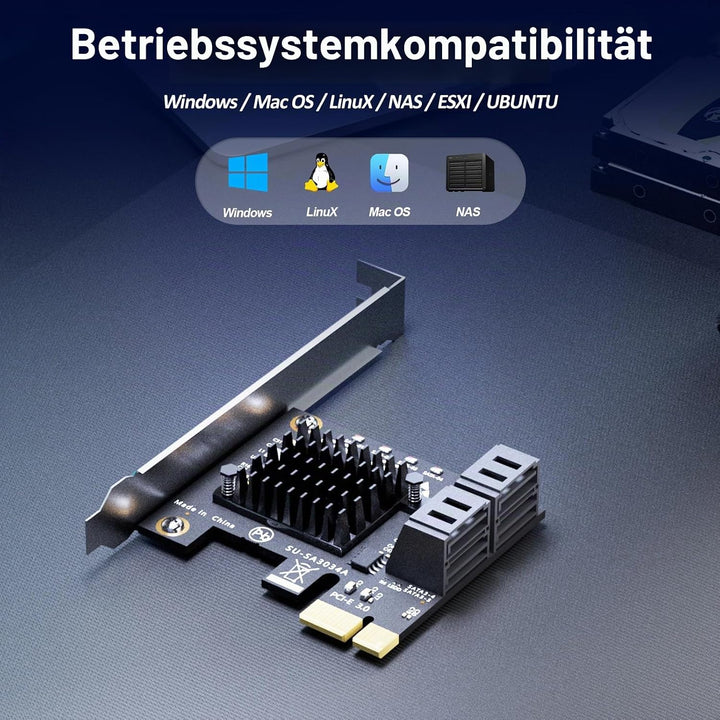 glotrends PCIe SATA Adapter Karte mit 4 Port SATA III 6Gbps (inklusive SATA Kabel und 15PIN SATA Spl