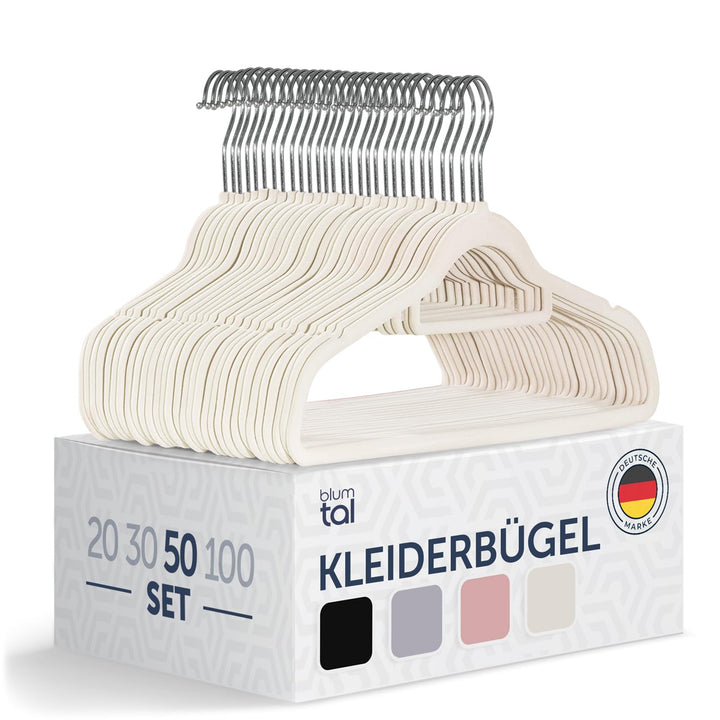 Blumtal Kleiderbügel 50 Stück - Kleiderbügel Samt 360° drehbar und belastbar - Kleiderbügel platzspa
