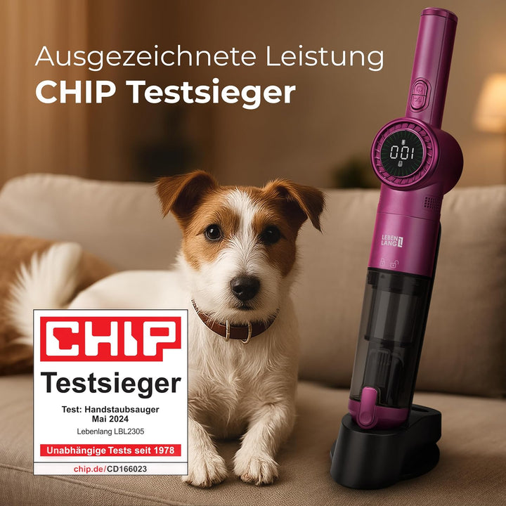 LEBENLANG Handstaubsauger Akku TESTSIEGER - Dual-Filter & Li-Ion I Inkl. Ladestation I 17000PA Hands