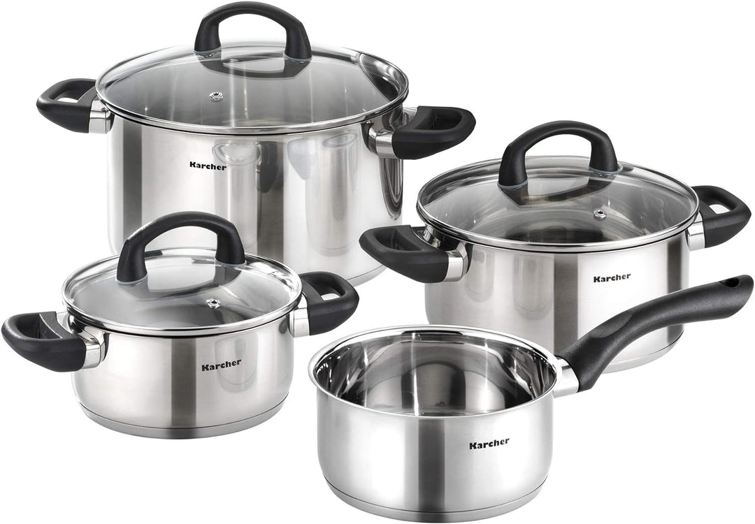 Karcher Topfset Mia aus Edelstahl, Kochgeschirr Induktion-Kochtopf-Set, Töpfe mit Glasdeckel und Sti