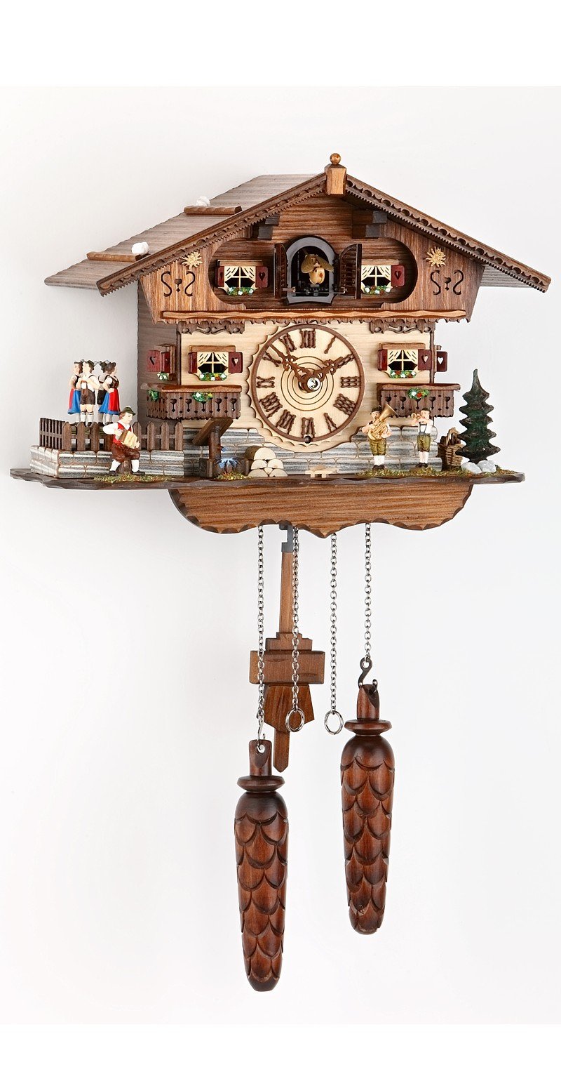 Quarz Kuckucksuhr Schweizerhaus mit Musik, drehende Tänzer TU 447 QTM HZZG