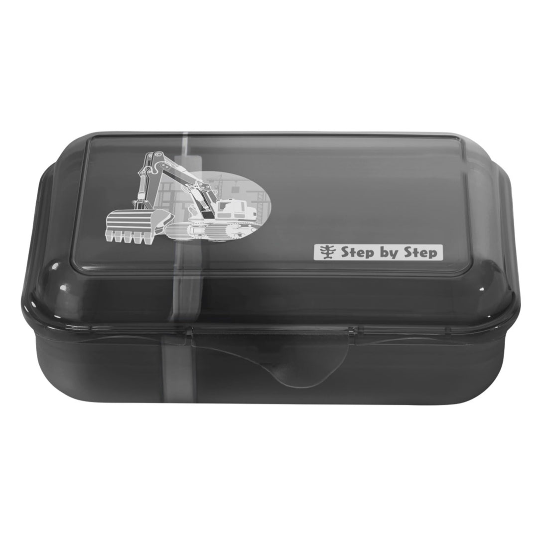 Step by Step Lunchbox „Bagger Rocco“ schwarz, mit Trennwand und Klickverschluss, spülmaschinenfest,