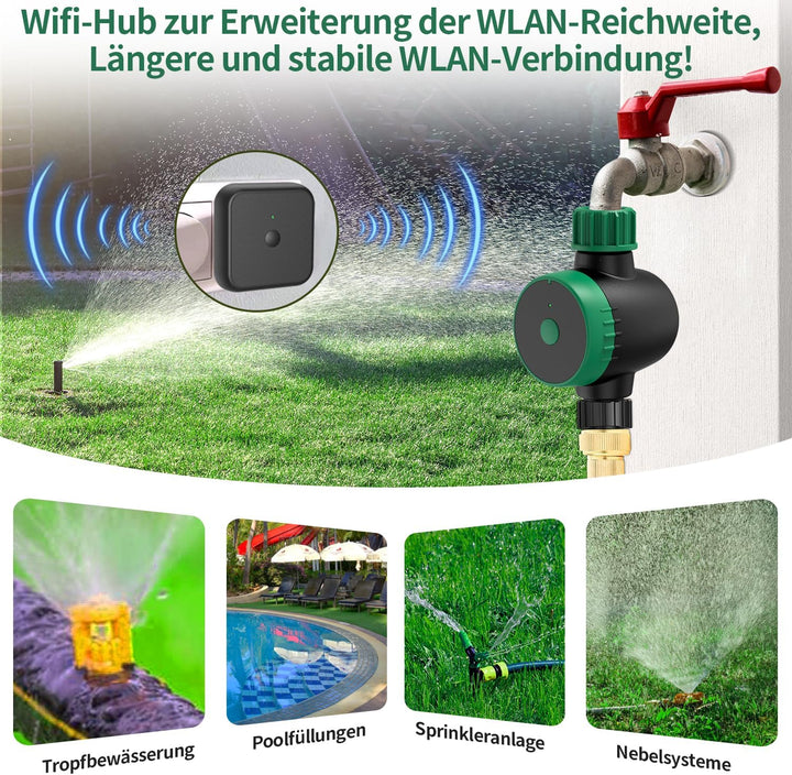 Bewässerungscomputer WLAN, Bewässerungsuhr Smart mit Wi-Fi Hub und APP Fernsteuerung,Automatischer B