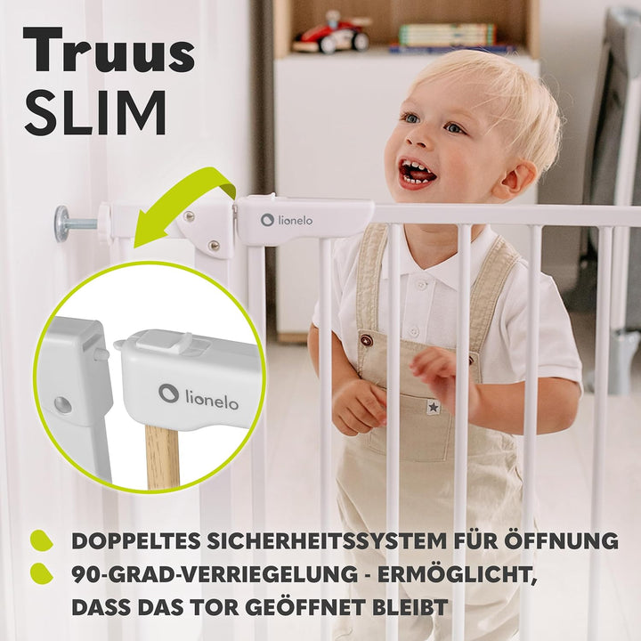 Lionelo Truus Slim Sicherheitstor, Verstellbare Breite von 75 bis 105 cm mit Press-Fit, Höhe 77 cm,