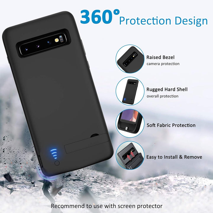 Gladgogo Akku Hülle für Samsung Galaxy S10, [6000 mAh] Battery Case Akkuhülle Mit klappbarem Ständer