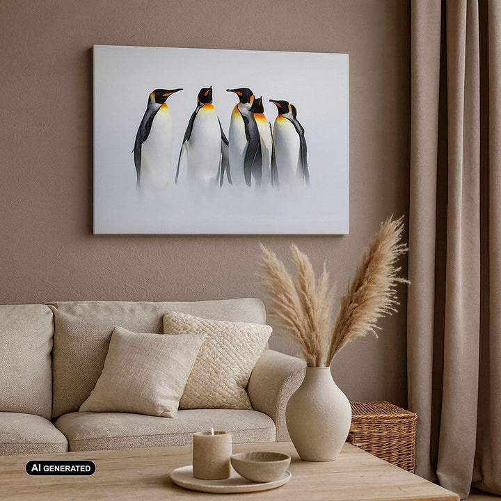 Bilder auf Leinwand Pinguine Winter Schnee Spaziergang Leinwandbild 70x50cm Wandbilder Dekoration Wo