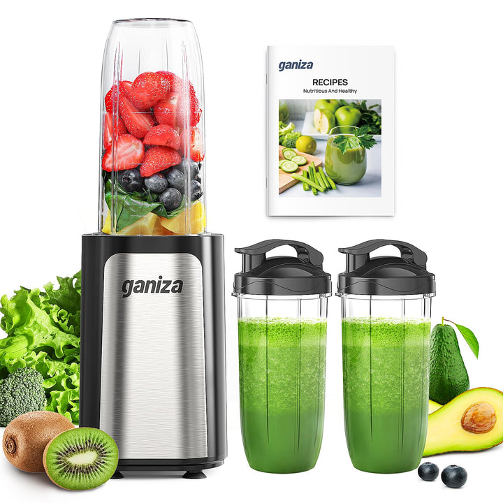 Ganiza Mixer, 900W Mini Smoothie Maker, Standmixer mit 3 Tragbare Mixbechern(2×500ml & 1×700ml), Vie