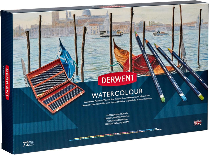 Derwent Aquarellstifte in einer Geschenk-Box aus Holz, Zeichnen & Malen, 72er-Set, Ideal zum Vermisc
