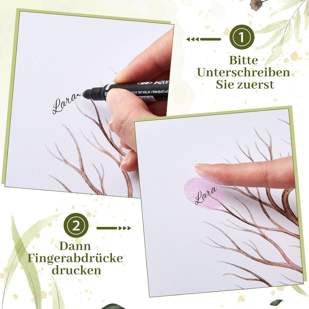Tenare Gästebuch Hochzeit 50 x 50 cm, Leinwand mit Holzrahmen | Fingerabdruck Hochzeit mit Stempelki