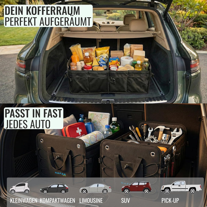 Nafra Home Kofferraumtasche Auto – Aufbewahrungsbox Gross 65L Mit Deckel Und Rutschfester Basis, Fes