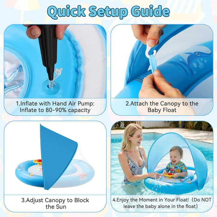 Schwimmring Baby mit Abnehmbarem Sonnendach Säuglingsschwimmsitz Kinderbecken Baby Schwimmringing Sc