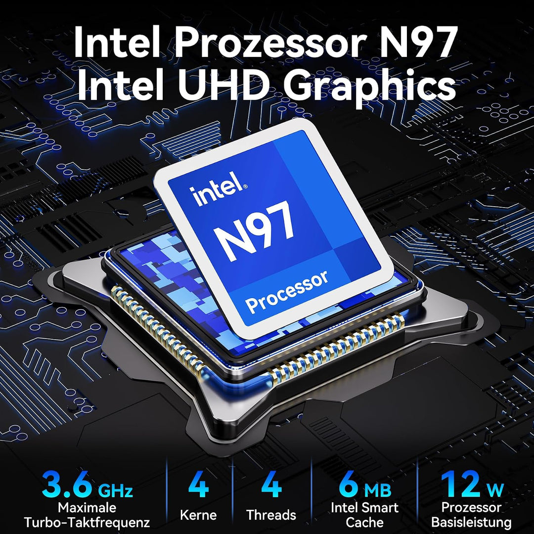 Intel NUC 14, für ASUS NUC 14 NUC14MNK Essential Mini PC, N97 CPU, 16GB RAM, 512GB SSD, Win 11 Pro,