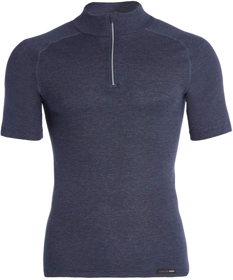 con-ta Thermo Kurzarm Shirt mit Zipper für Herren, wärmendes T-Shirt aus natürlicher Baumwolle, bequ