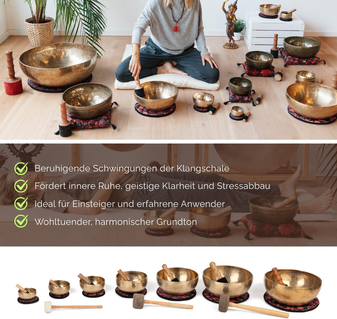 Bodhi Tibetische Klangschale Ø 30 cm | Handgefertigtes Klangschalen Set inkl. Kissen & Klöppel | Sin