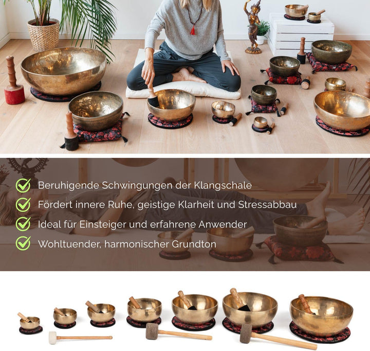 Bodhi Tibetische Klangschale Ø 30 cm | Handgefertigtes Klangschalen Set inkl. Kissen & Klöppel | Sin