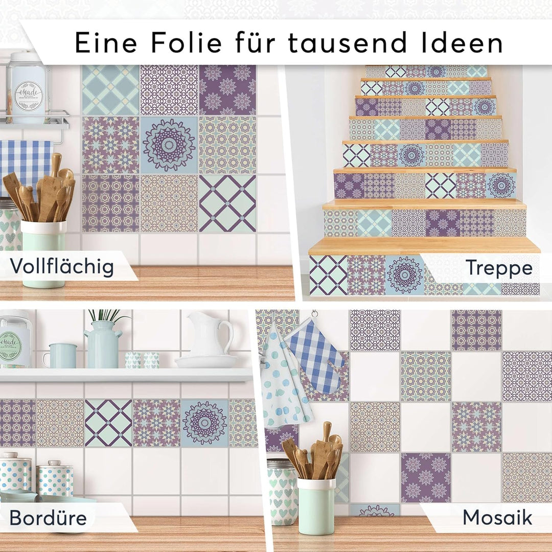 20 Stück Fliesenfolie für Bad und Küche 20x20 cm - Mosaikfliesen, Fliesensticker - selbstklebende Fl