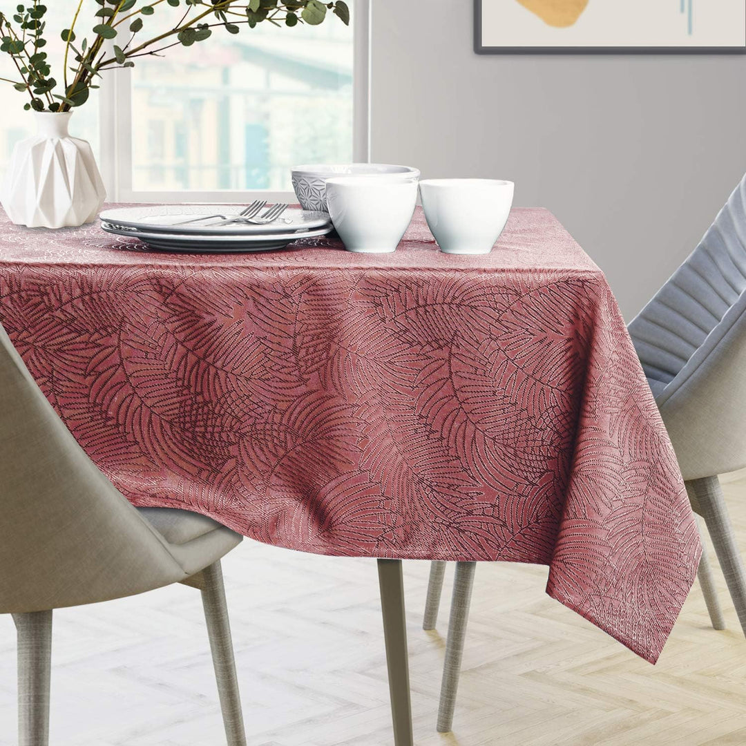 AmeliaHome Tischläufer Set 35x250 cm und 115x250 cm Lotuseffekt Wasserabweisend Blätter Altrosa Gaia