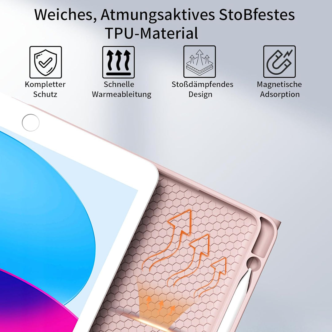 hülle mit Tastatur für iPad 9/8/7 Generation (2021/2020/2019) 10,2 Zoll, weiche TPU-Rückseite mit St