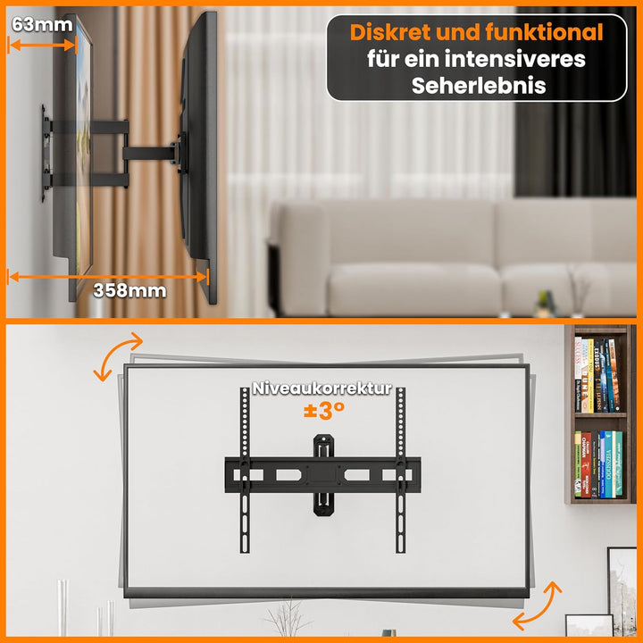 EasyLife FlexMount E70 Single TV-Wandhalterung für 37–70" Fernseher bis 35 kg – Einarm-Design, VESA