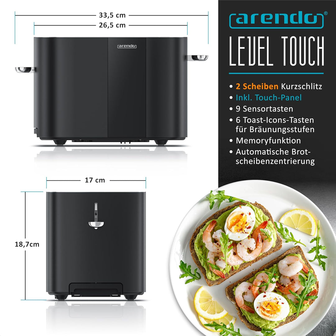 Arendo - Edelstahl Toaster 2 Scheiben - Touchscreen – Doppelwandgehäuse – 800 W – Integrierter Brötc