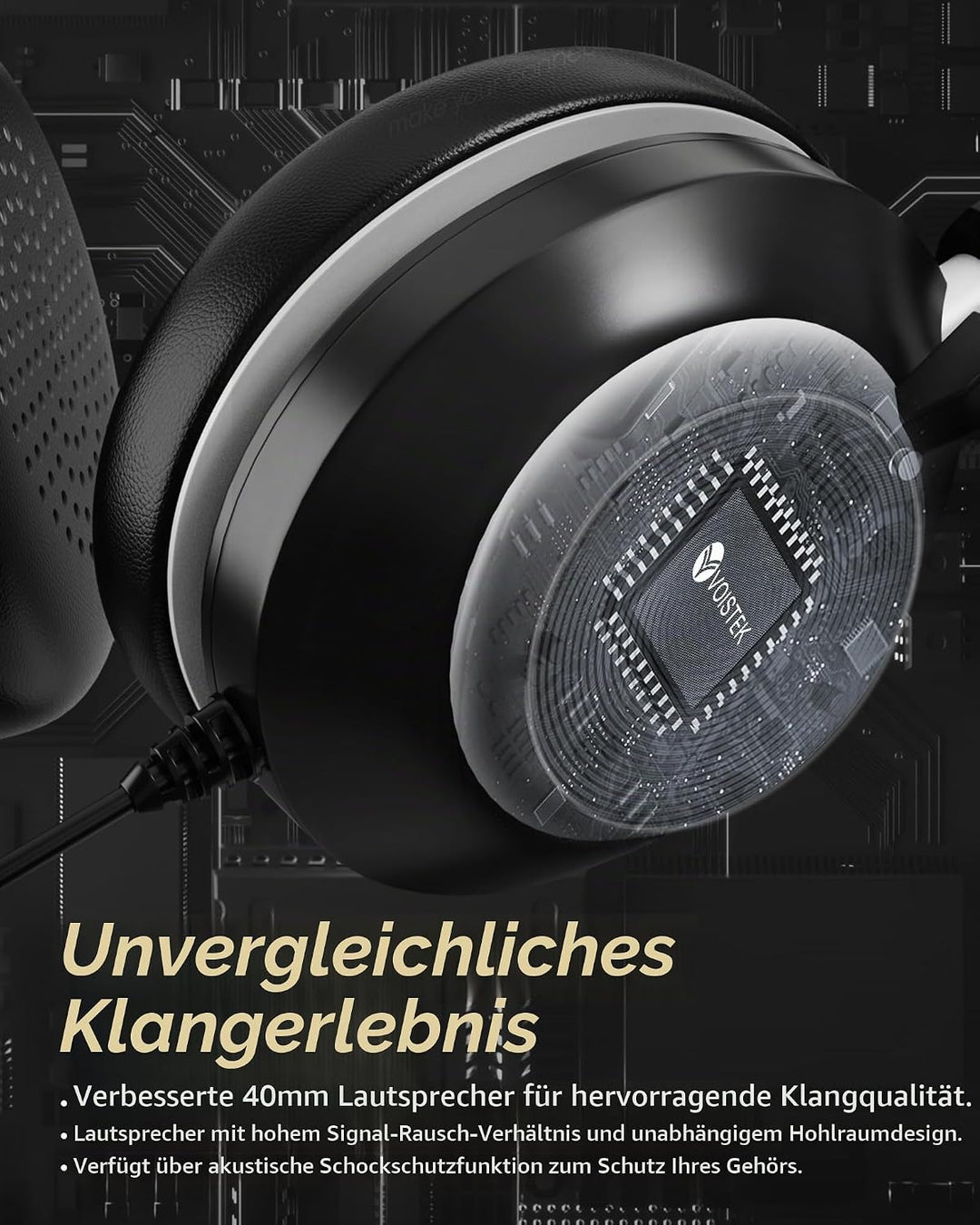 Voistek USB Headset mit Mikrofon für PC Laptop,Typ-C,USB &amp; 3,5mm Klinke 3-in-1 Kabel-Kopfhörer,Geräu