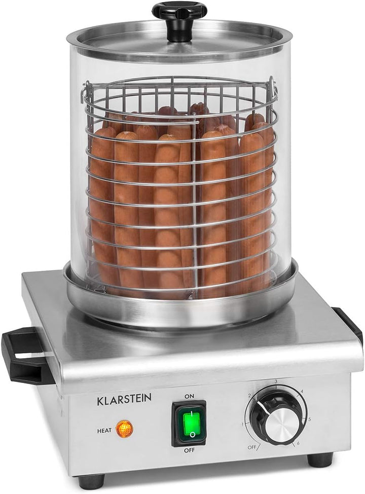 Klarstein Pro Wurstfabrik 450 Profi Hot Dog Maker, 450 Watt, 30-100 °C, Glaszylinder: Ø 20 cm, unter