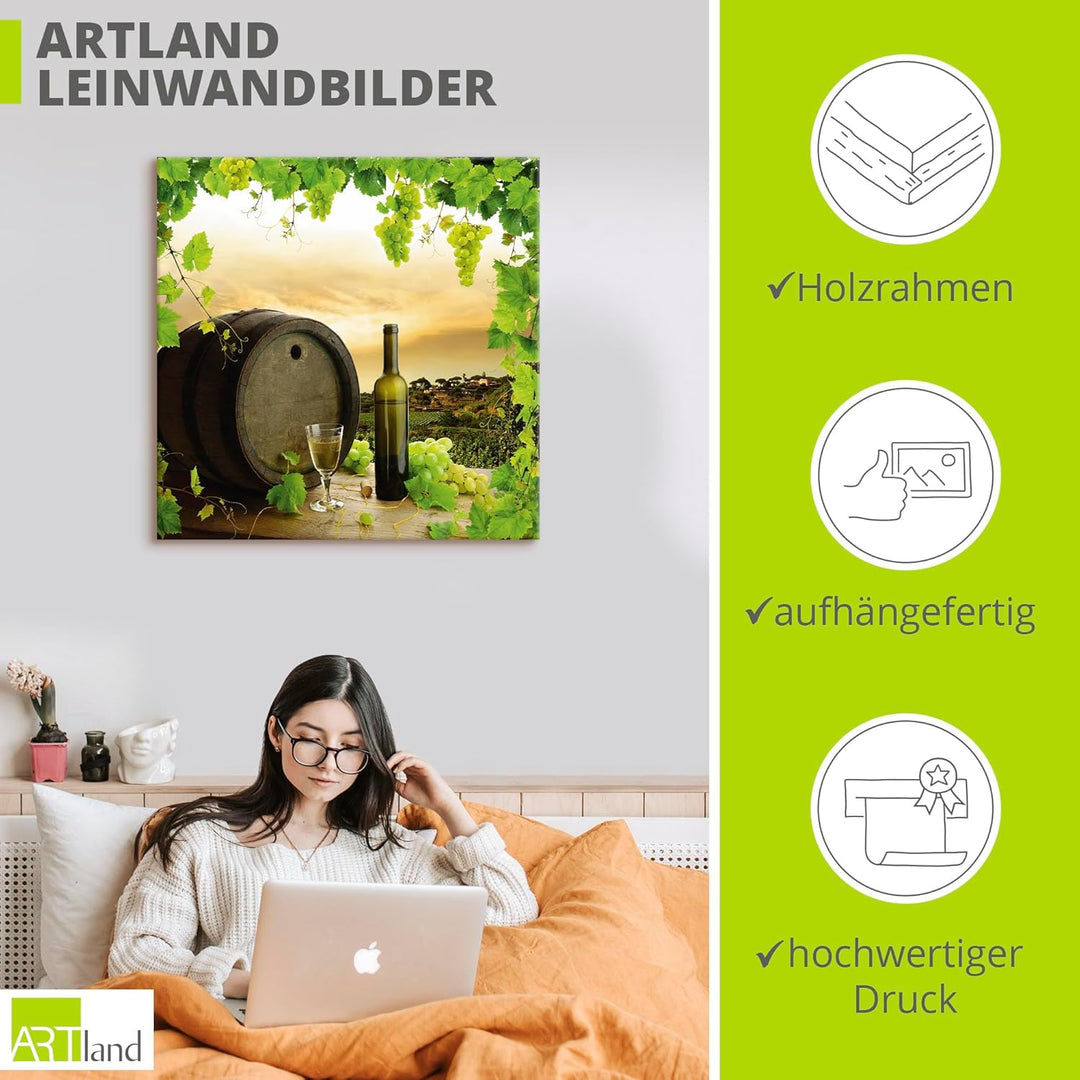 ARTland Leinwandbilder Wandbild Bild auf Leinwand 40x40 cm Quadratisch Landschaft Natur Wein Obst Tr