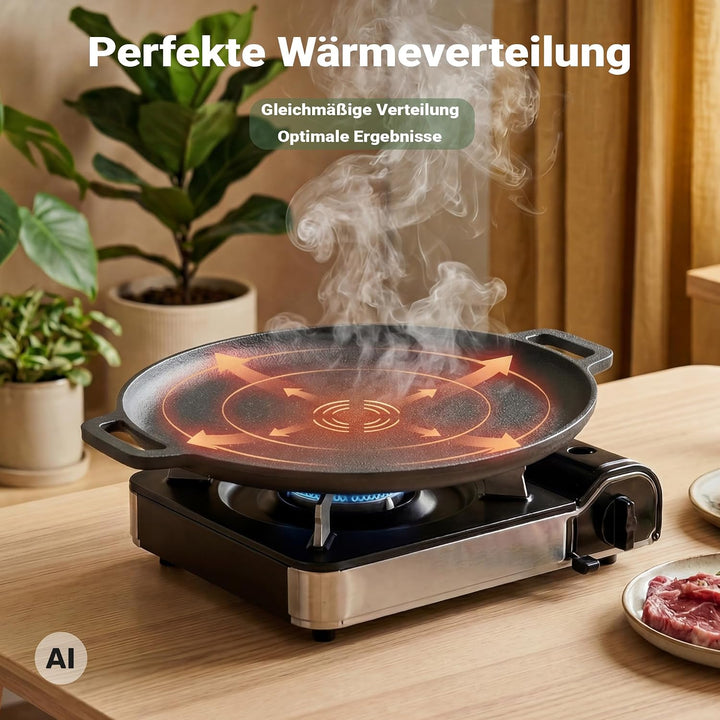 Wiltec Feuerpfanne aus Gusseisen Ø34,5cm geeignet für alle Herdarten, auch für Outdoor-Küche, Antiha