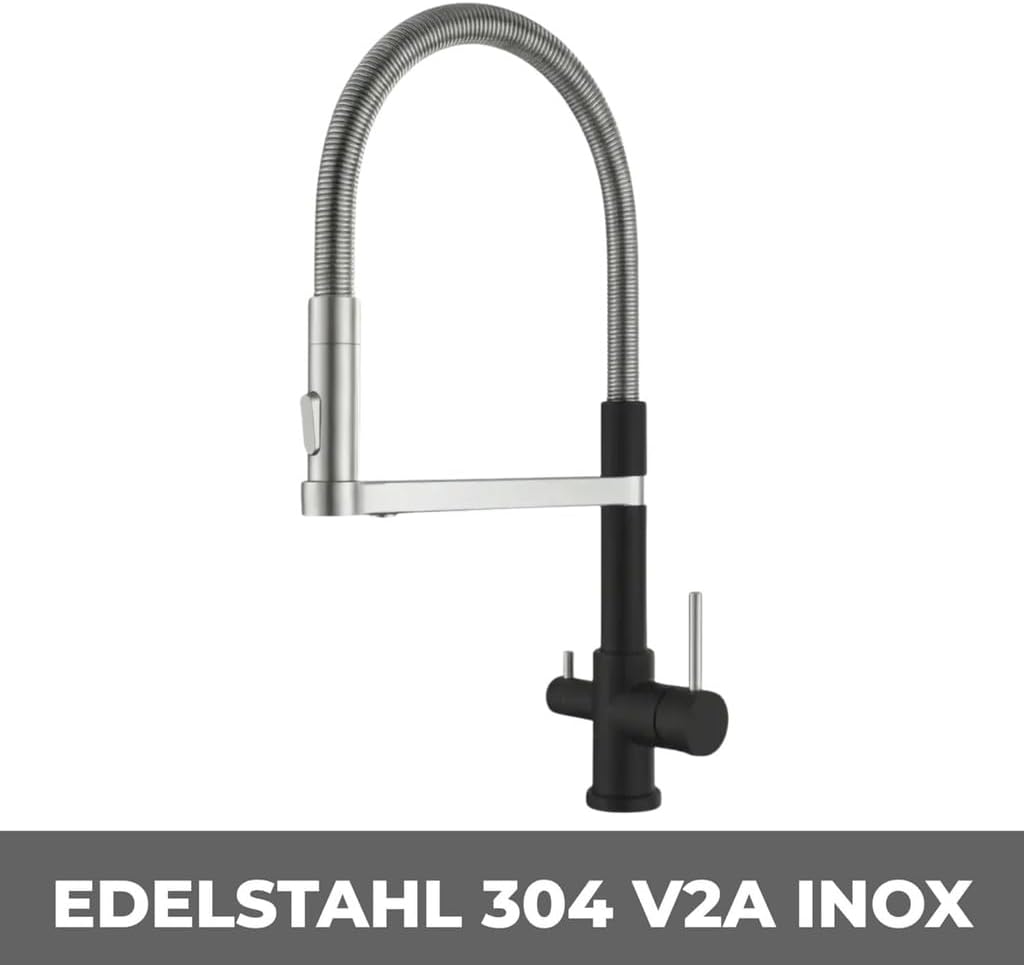 AORA® | STATEMENT INOX 3 Wege Wasserhahn aus Edelstahl 2.0 | 360° drehbare Küchenarmatur aus massive
