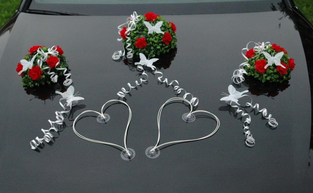 BUCHSBAUM Auto Schmuck Braut Paar Rose Deko Dekoration Autoschmuck Hochzeit Car Auto Wedding Deko Ra