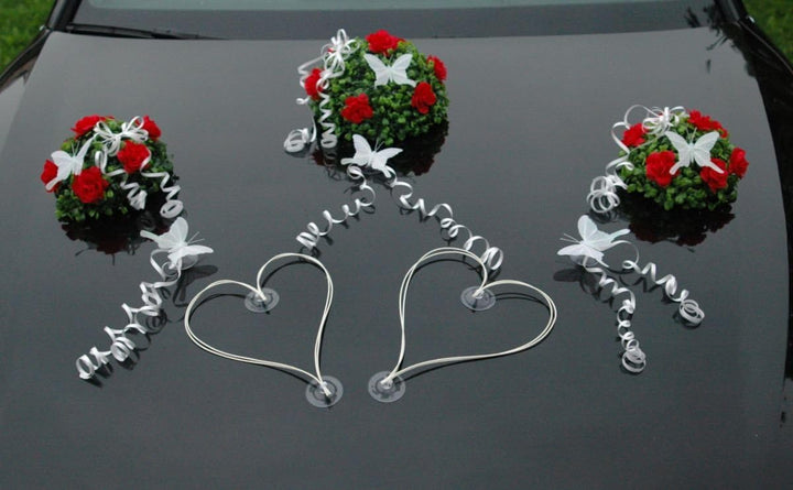 BUCHSBAUM Auto Schmuck Braut Paar Rose Deko Dekoration Autoschmuck Hochzeit Car Auto Wedding Deko Ra