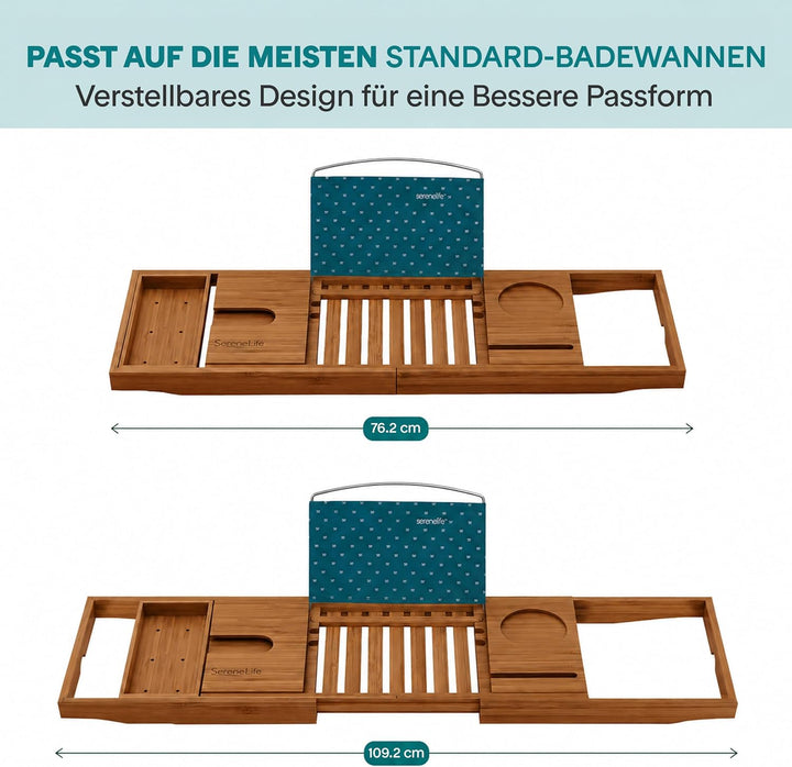 SereneLife Badewannenablage aus natürlichem Bambus, ausziehbares Badewannenbrett, Ablage Badewanne E