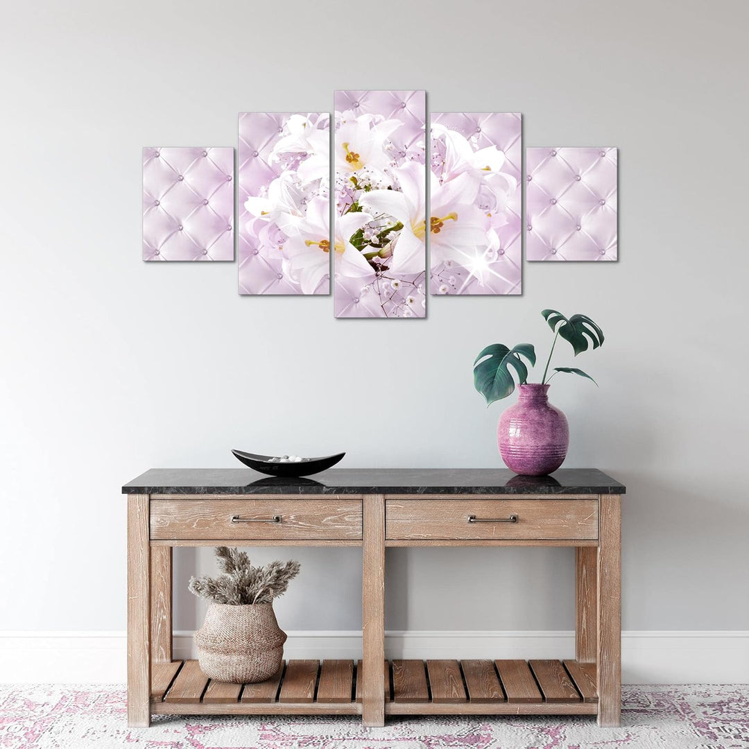 Runa Art Wandbilder Blumen Lilien 5 Teilig Bild auf Vlies Leinwand Deko Wohnzimmer Abstrakt Rosa Lil
