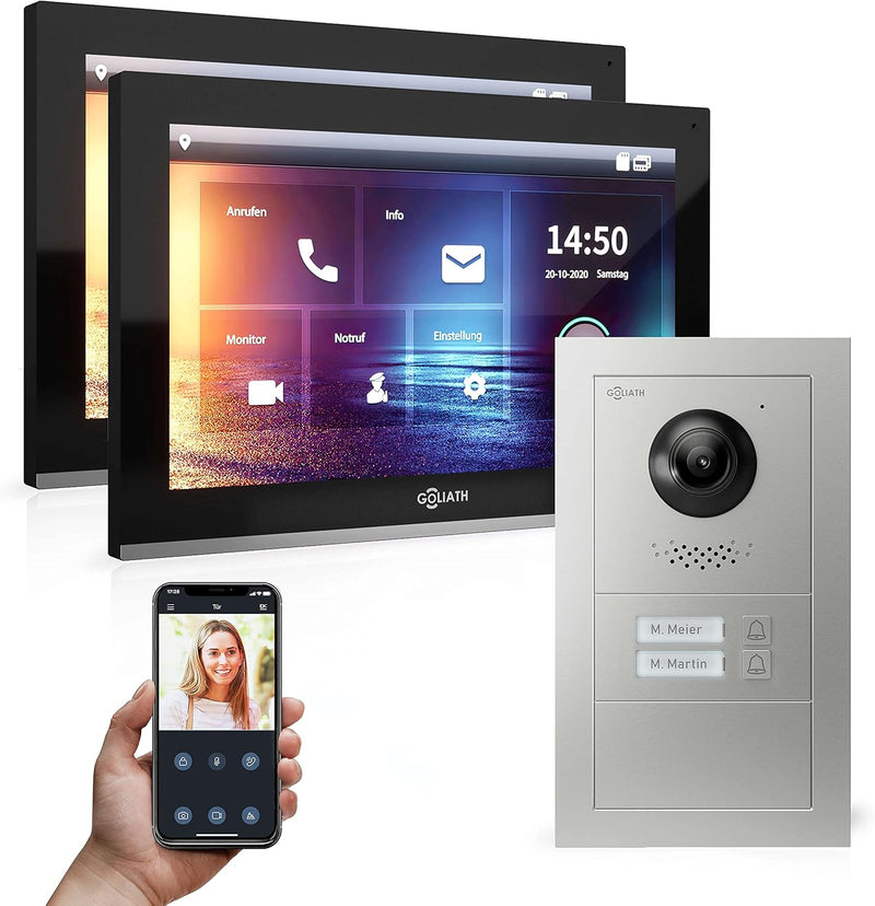 Goliath Hybrid | IP | Full-HD Video Türsprechanlage | App | 2-Fam | 2 x Full-Touchscreen 10" | Alumi