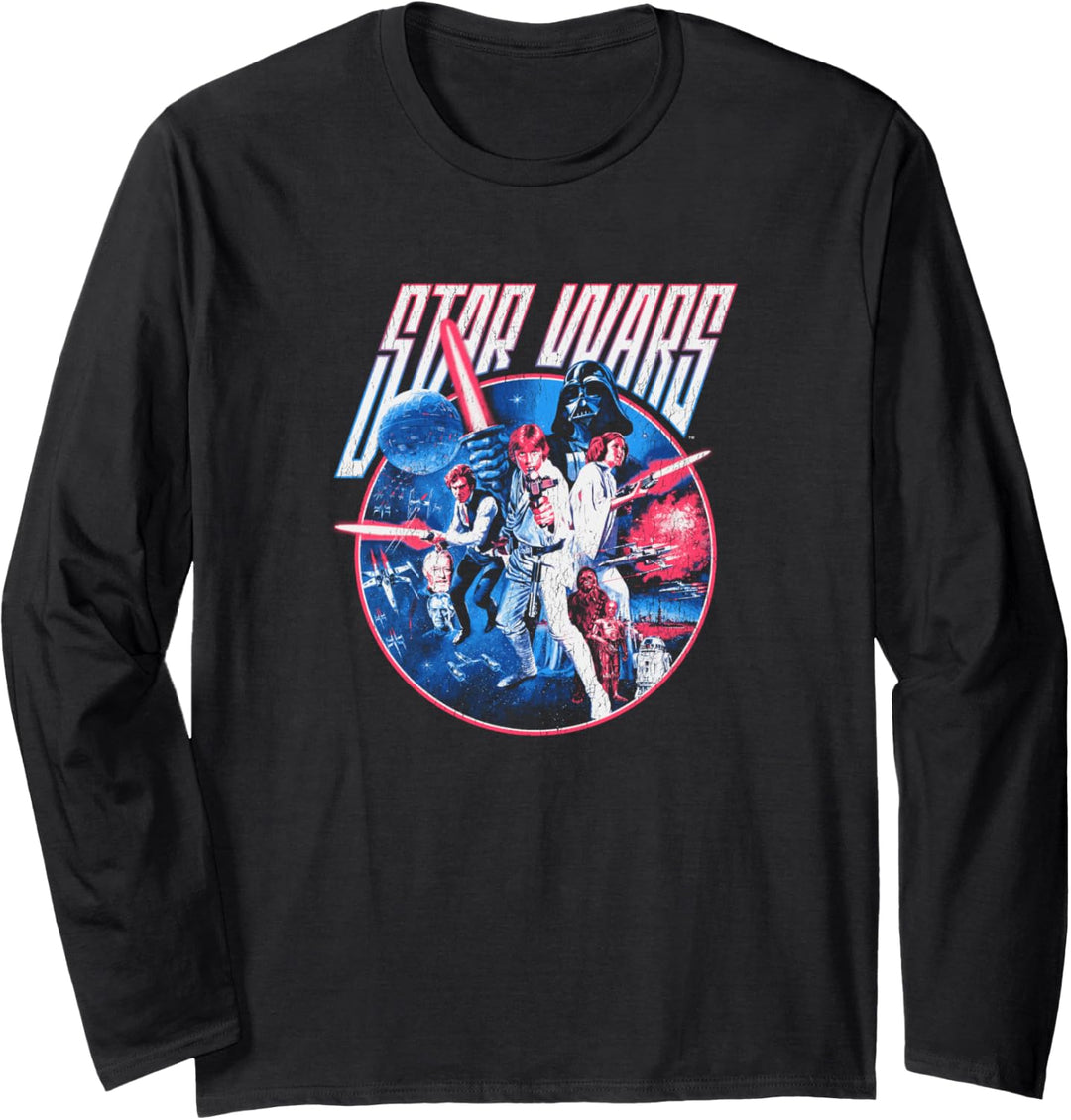 Star Wars Luke Han & Leia Battle Darth Vadar Retro Poster Langarmshirt
