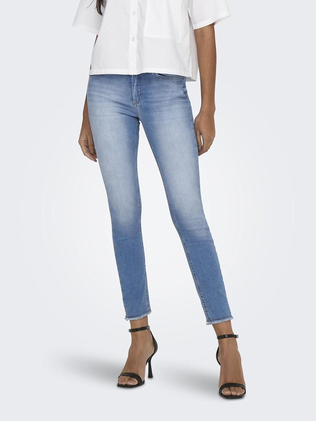 ONLY Damen ONLBLUSH Life MID SK ANK RAW REA155 15250087 S / 32L Light Medium Blue Denim, S / 32L Lig