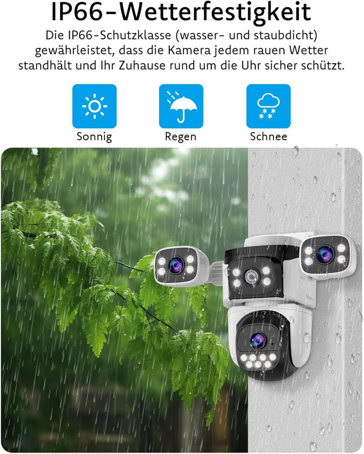 VSTARCAM 3-Linsen Überwachungskamera Aussen, 2K Kamera Überwachung Aussen 360° PTZ, Aussenkamera mit