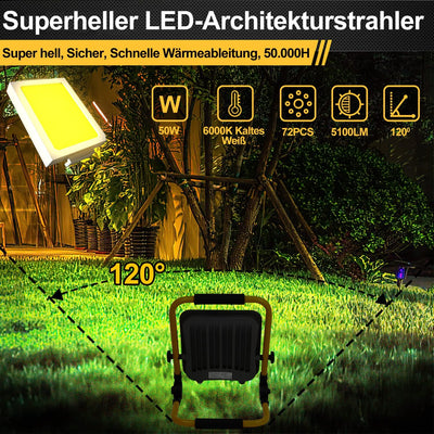 Lospitch LED Baustrahler, 50W 5100LM Arbeitsleuchte LED Fluter, Austellenlampe Strahler, IP66 Wasser