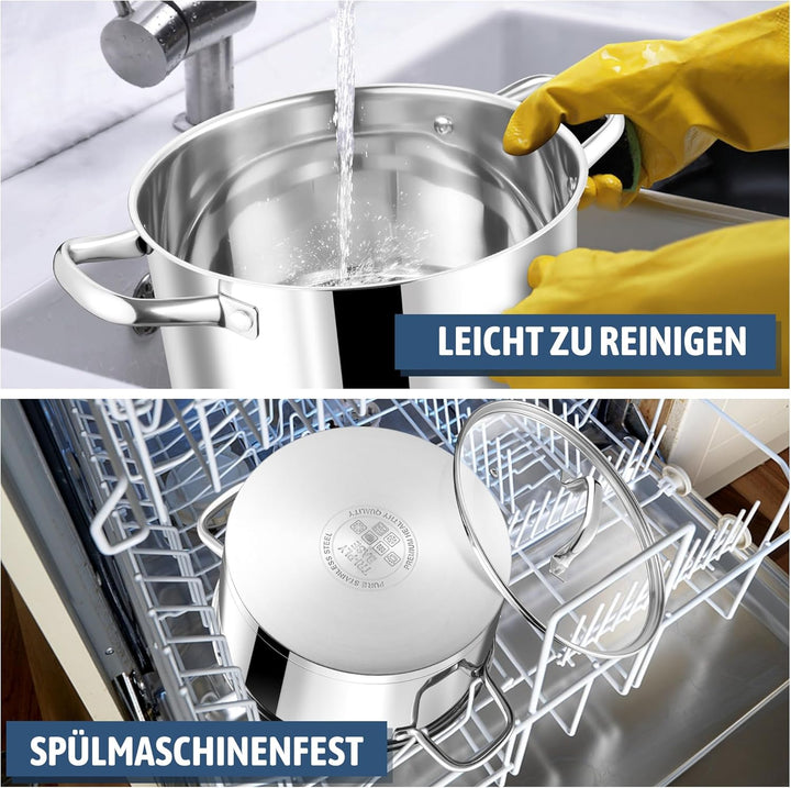 Joyfair 20cm Kochtopf, 3-Lagiger Boden Edelstahl Topf mit Glasdeckel, Suppentopf Induktion für alle