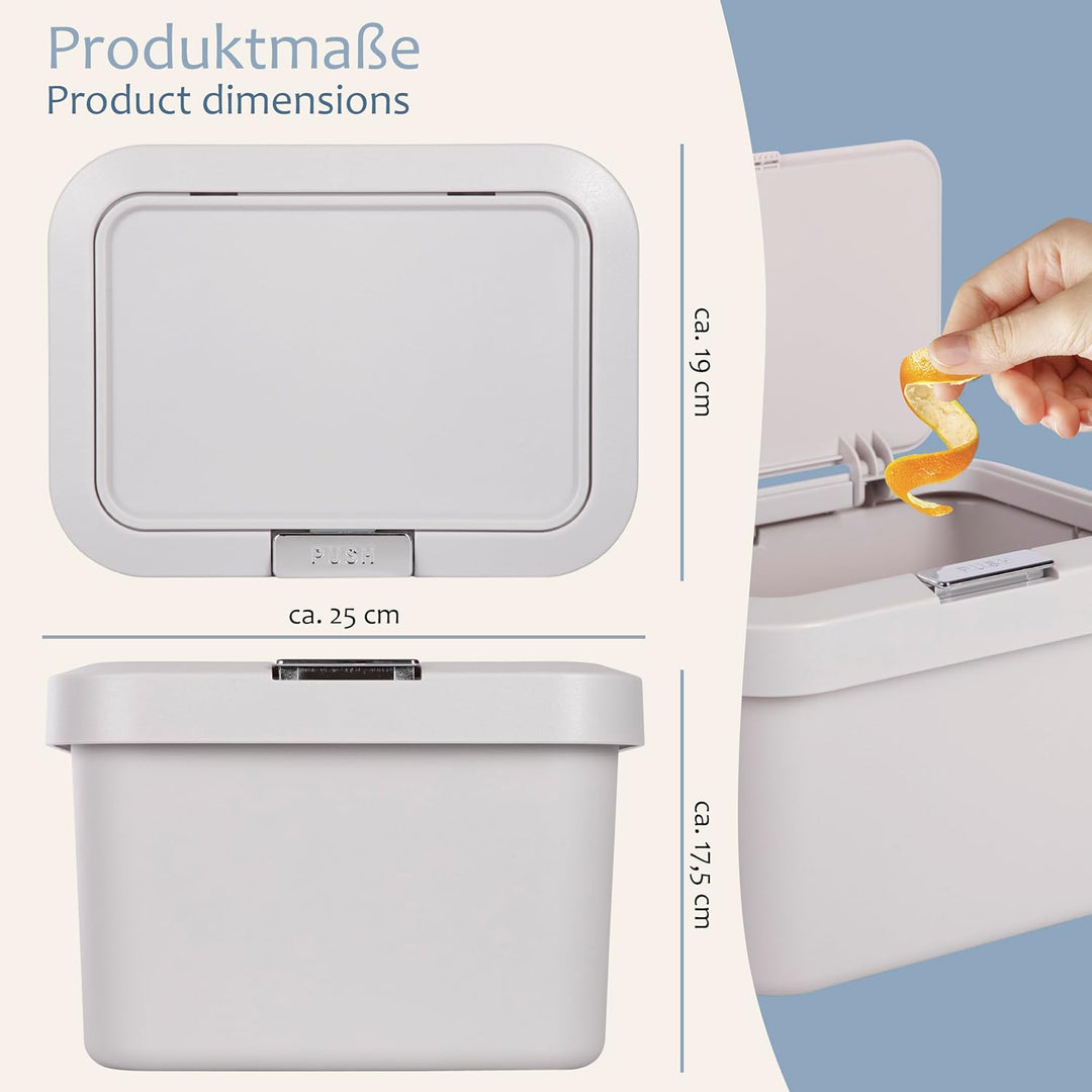 ONVAYA® Komposteimer für die Küche ǀ Hellgrau ǀ geruchsdicht ǀ spülmaschinengeeignet ǀ für Arbeitspl