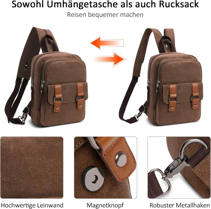 Herren Rucksack Damen Klein Tagesrucksäcke Mode Brusttasche Sling Bag Leinwand Schultertaschen Kurie