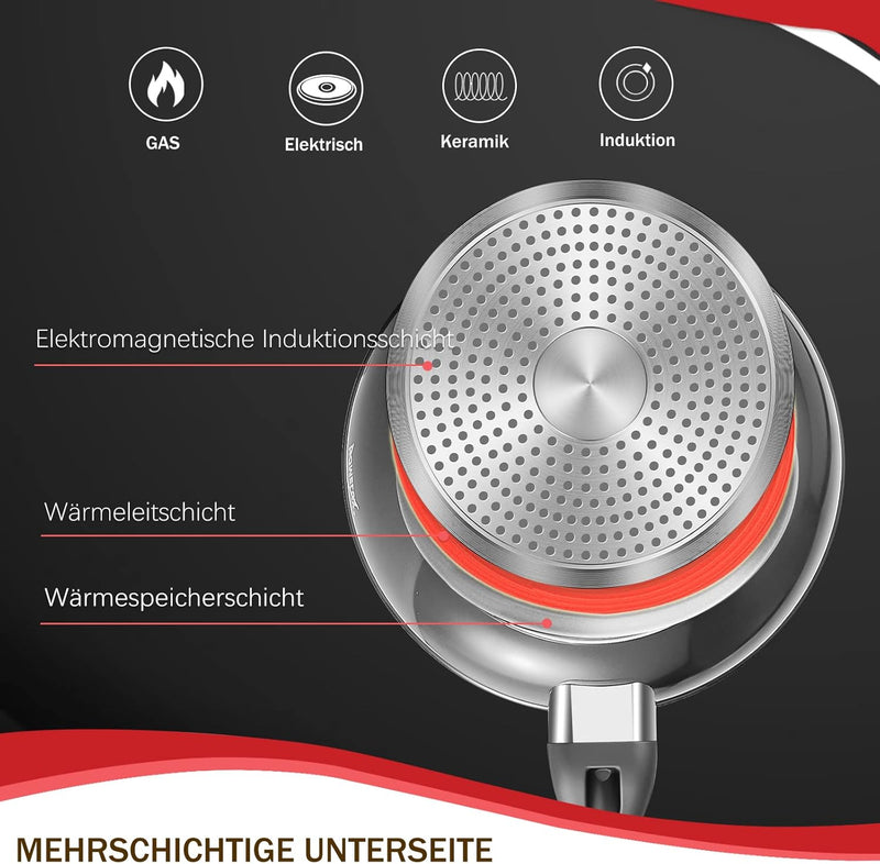 Topfset HOMELUX 10tlg Induktions Töpfe Set,Aluminiumguss Kochtopfset,Antihaftbeschichtung Pfannenset