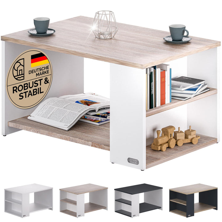 Casaria® Couchtisch mit Ablage 2 Fächer Stauraum 90x59x48cm Kratzfest Holz 50kg Belastbarkeit Gross