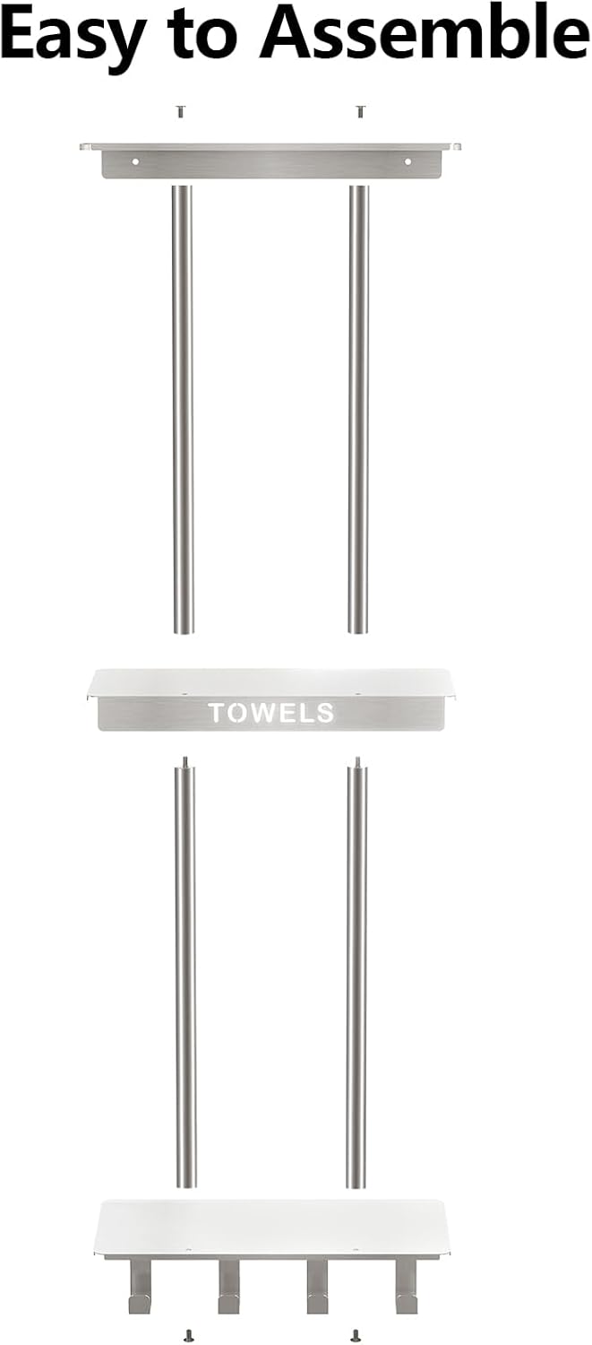 Handtuchhalter für kleines Badezimmer, Badezimmer-Handtuchhalter, Wandhalterung mit Metallablage, 3