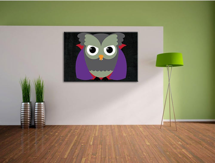 Vampir Eule schwarz, Format: 100x70 auf Leinwand, XXL riesige Bilder fertig gerahmt mit Keilrahmen,
