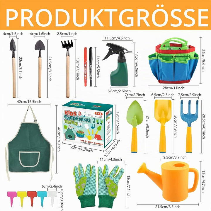 Qunkun Gartenwerkzeug für Kinder, 23 Stück Gartengeräte Set, Kinder Gartengeräte Spielwerkzeuge, Gar