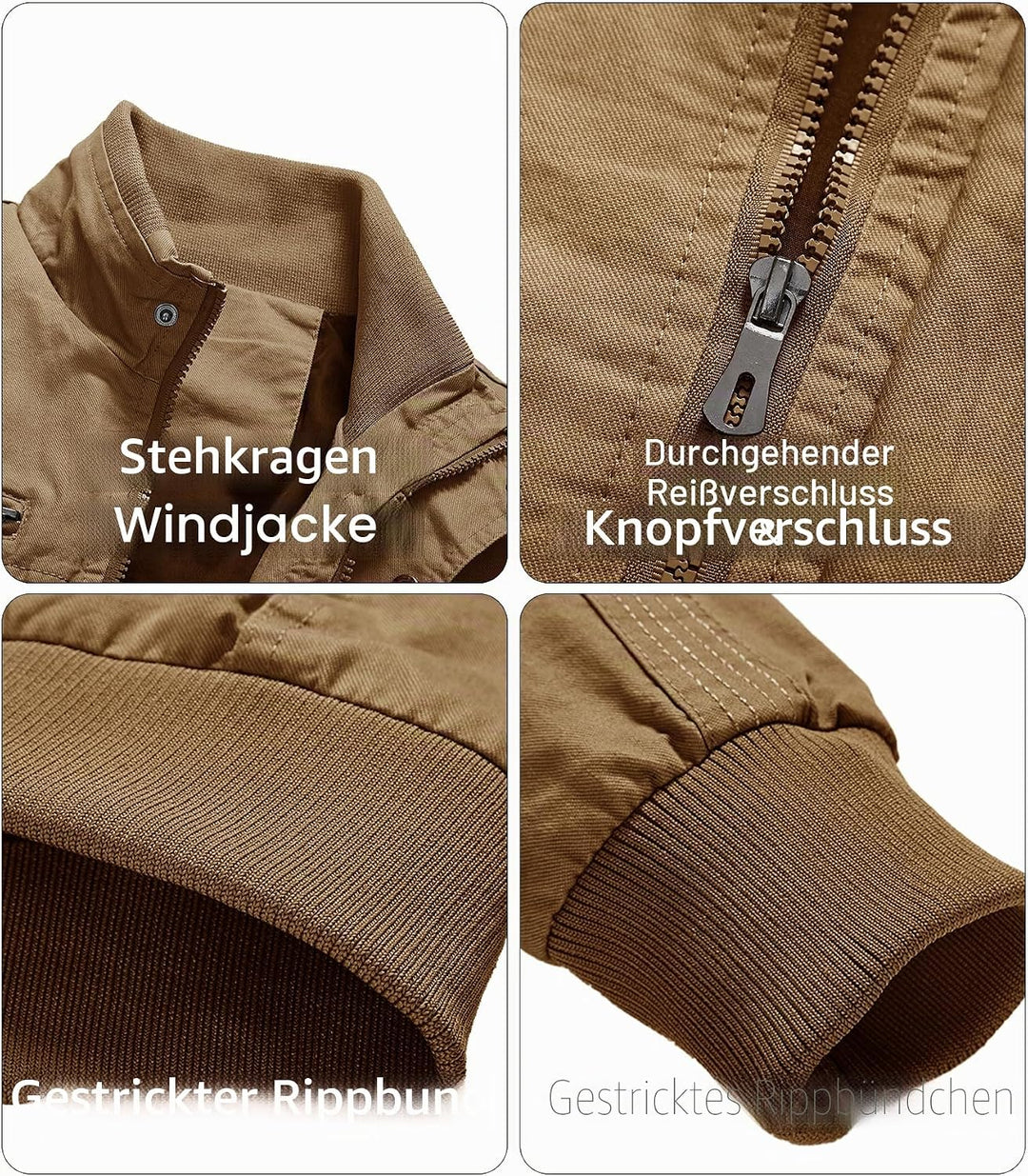 EKLENTSON Herren Arbeitsjacke Workwear Übergangsjacke Cargo Jacke mit Vielen Taschen M Khaki #91, M