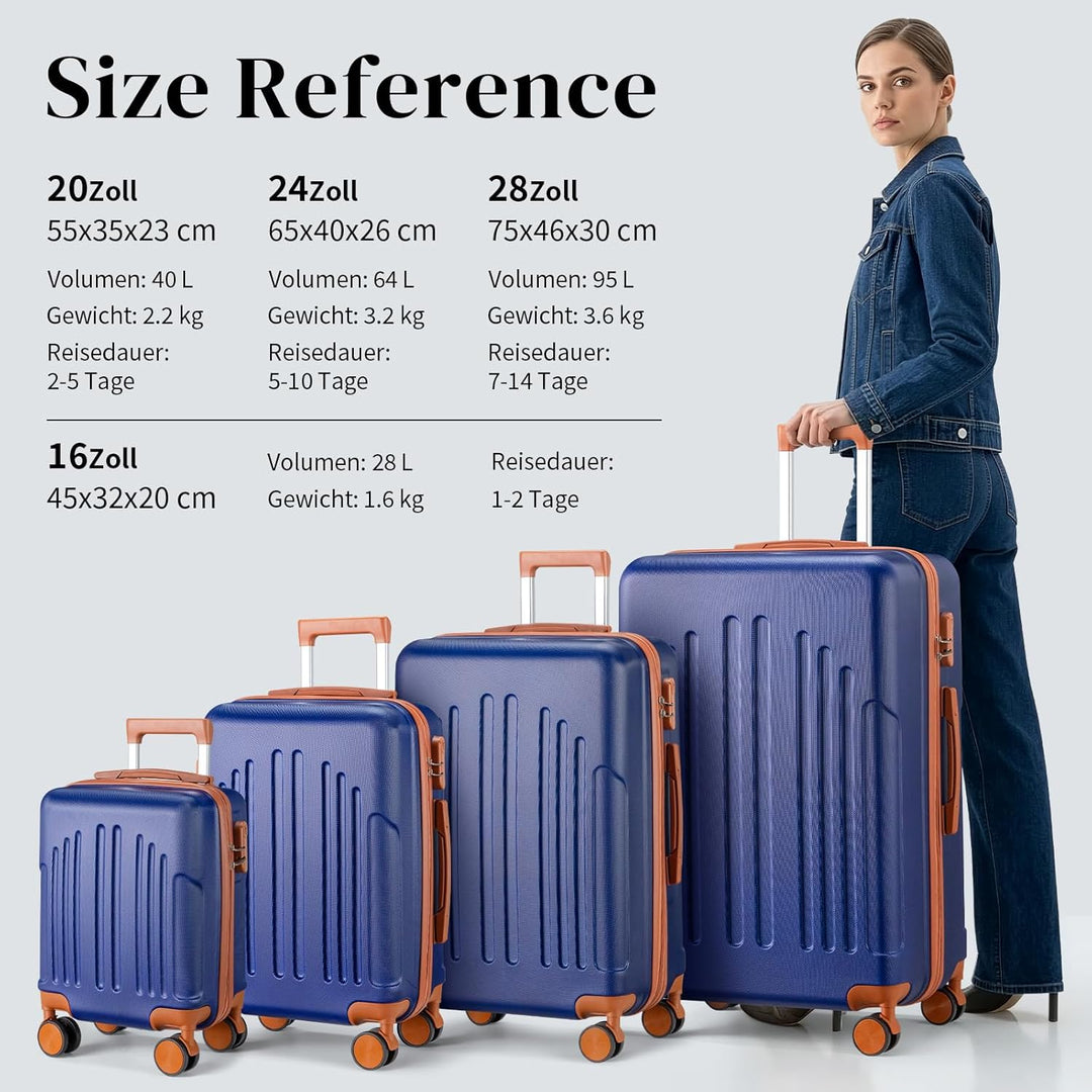 LALAHO Kofferset 4 teilig Hartschale, Reisekoffer mit Rollen Gross, Koffer Set 4 Stück aus ABS, Hand