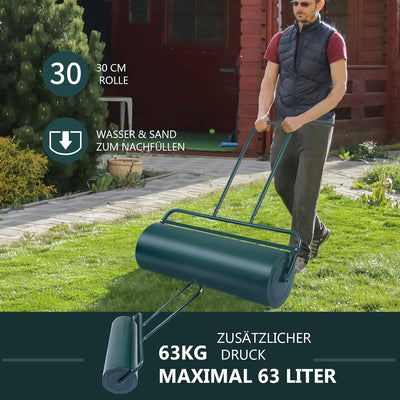 RELAX4LIFE Rasenwalze 90cm Breite 63L Füllvolumen, Rasenroller aus Stahl, Gartenwalze mit U-förmigem